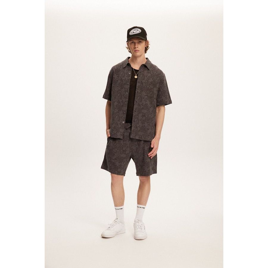 Kuwalla Tee - Jacquared Linen Shirt in Charcoal