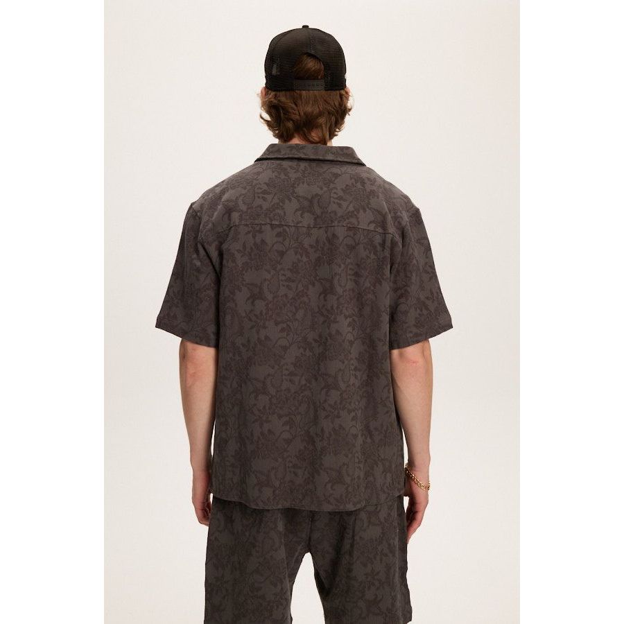 Kuwalla Tee - Jacquared Linen Shirt in Charcoal