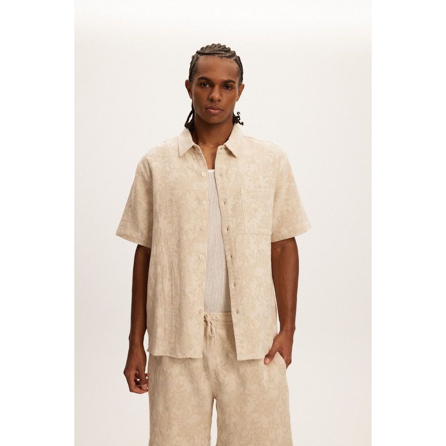 Kuwalla Tee - Jacquared Linen Shirt in Neutral