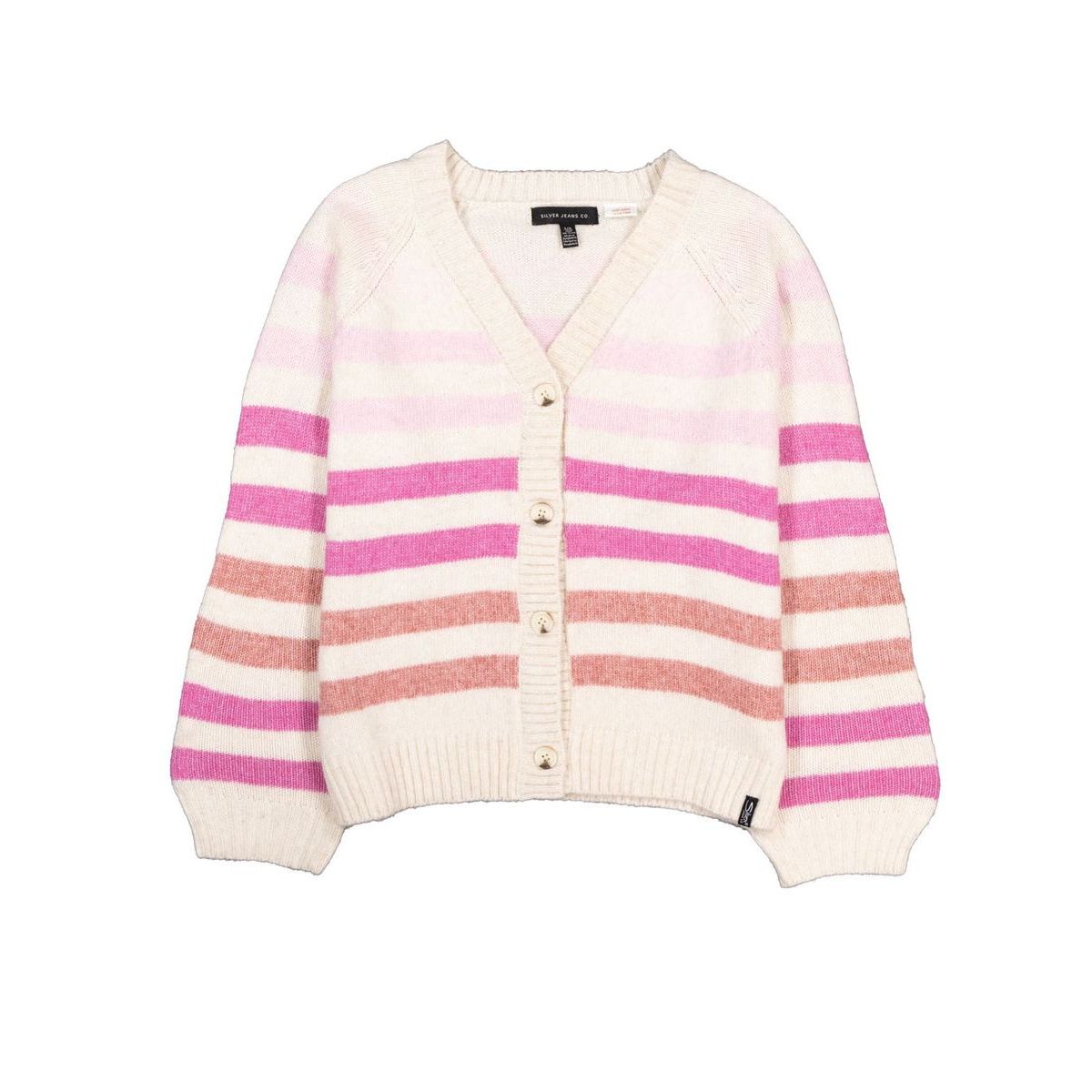 Silver Jeans - Girls Striped Cardigan in Magenta/Off White