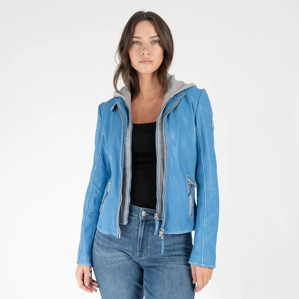 Mauritius - Finja RF Leather Jacket in Blue Lagoon