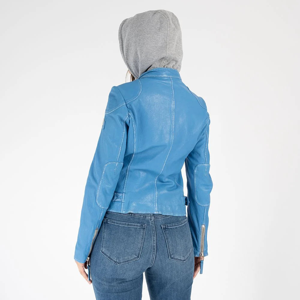 Mauritius - Finja RF Leather Jacket in Blue Lagoon