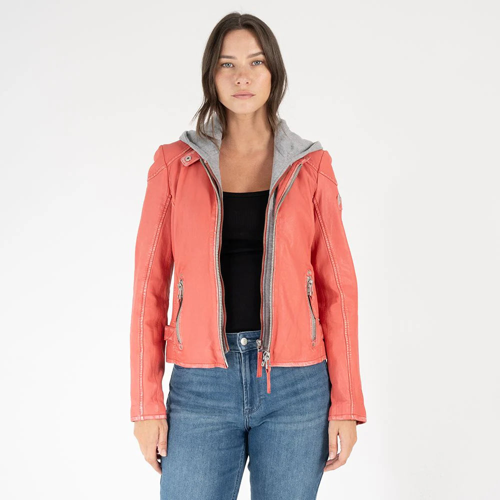 Mauritius - Finja RF Leather Jacket in Coral