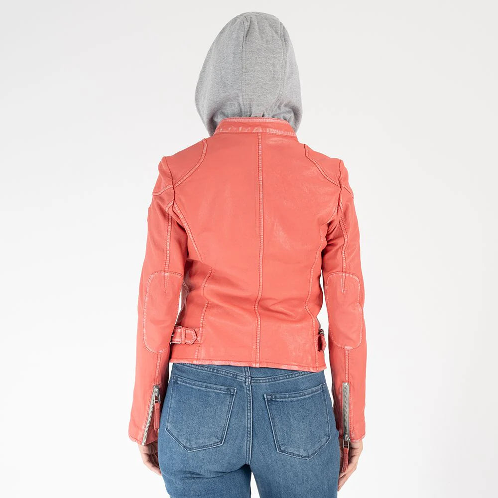 Mauritius - Finja RF Leather Jacket in Coral