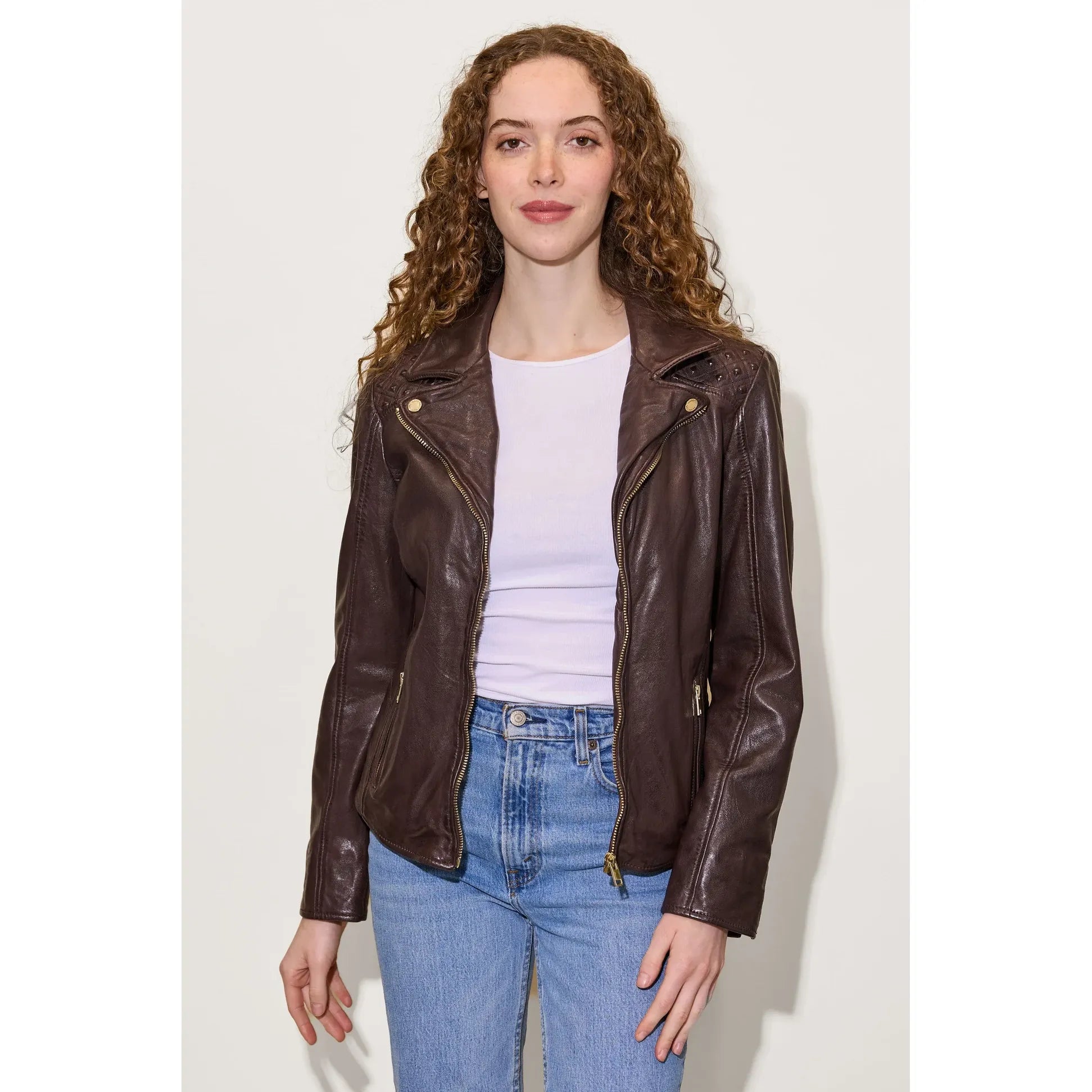 Mauritius - Chlara Leather Jacket in Dark Brown