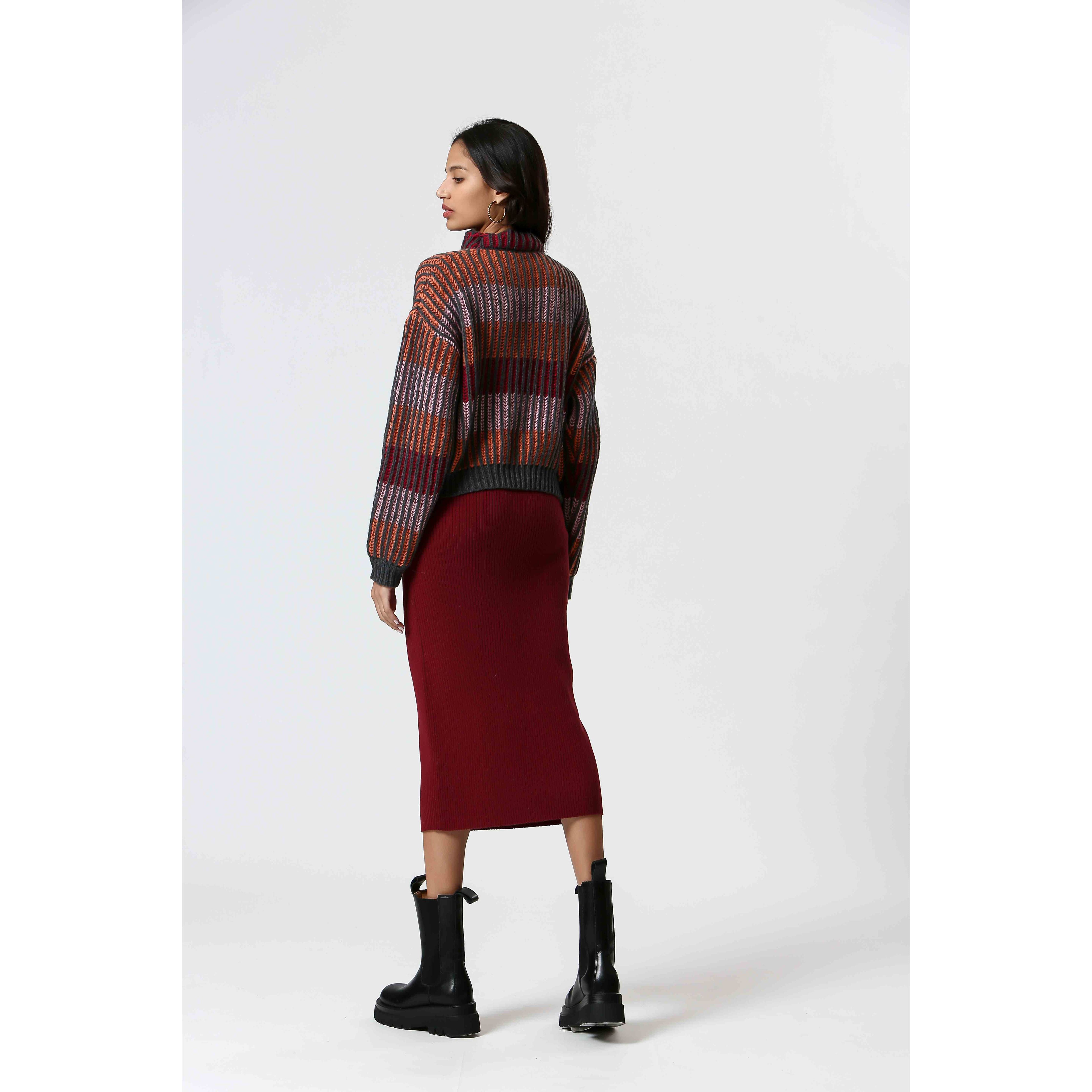 Korner - Chunky Knit Sweater in Red/Orange Stripe