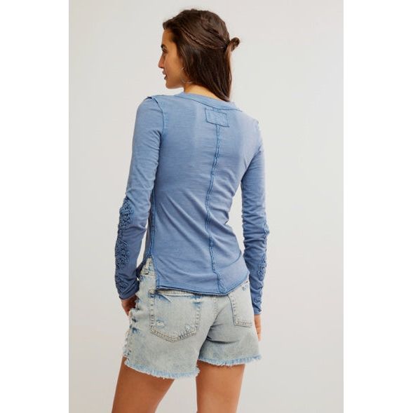 Free People - Our Song Henley Cuff in Denim Grey