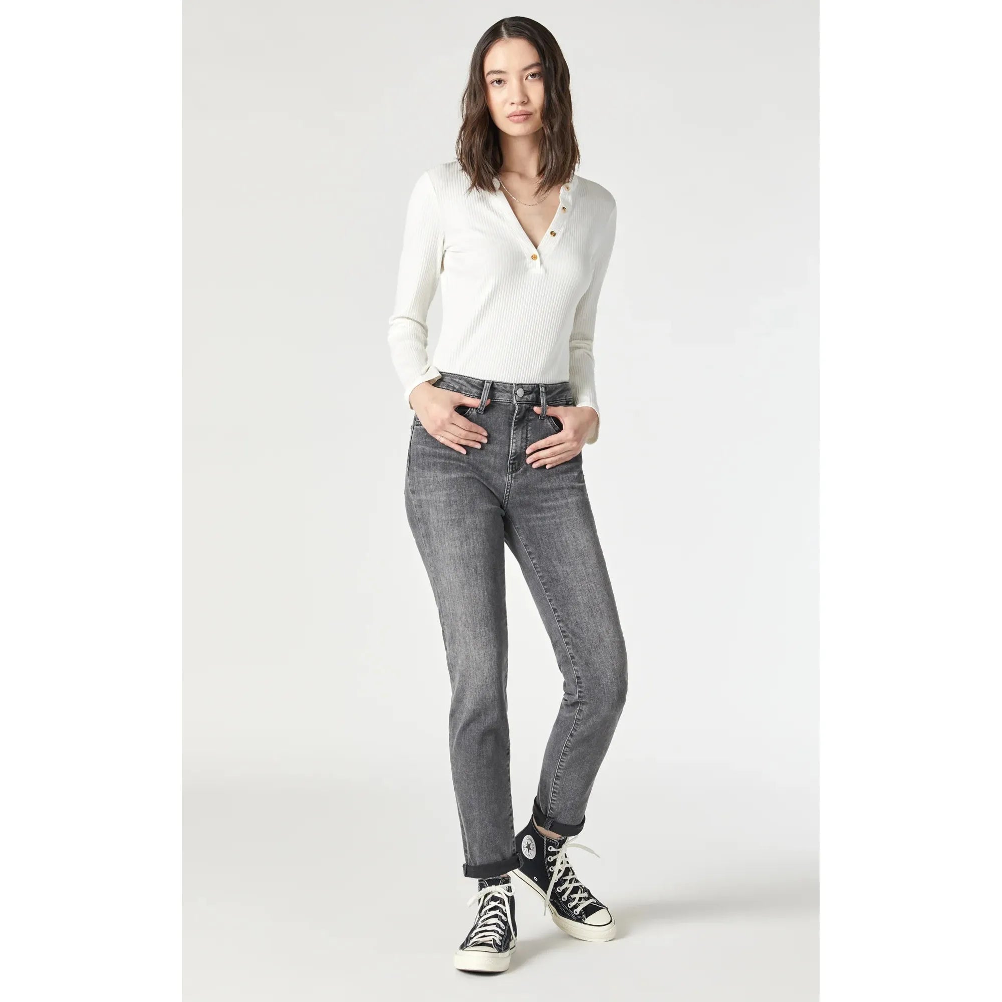 Mavi - Kathleen Slim Boyfriend in Mid Grey Feather Blue