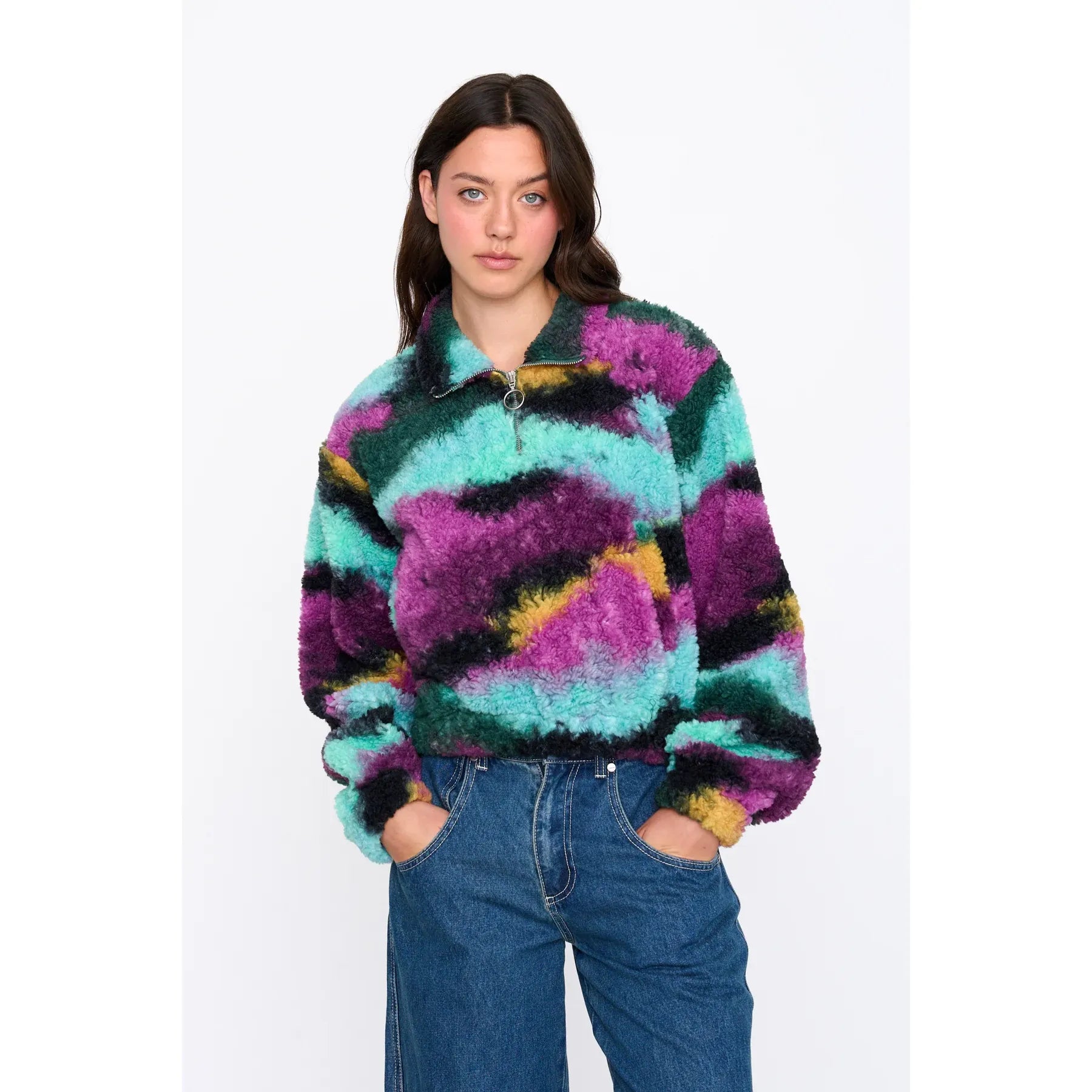 24 Colours - 1/2 Zip Fleece in Fushia Multi