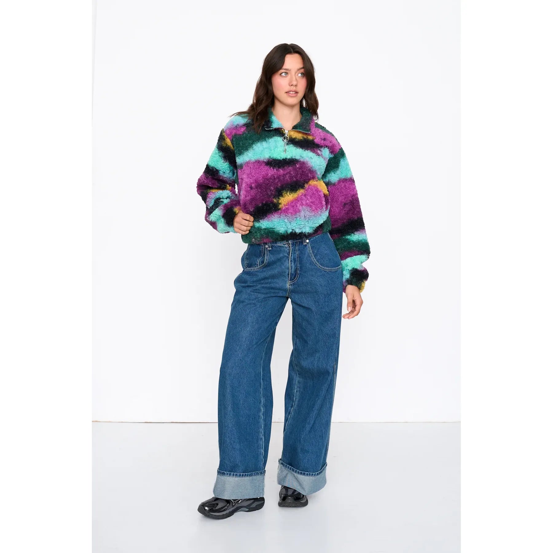 24 Colours - 1/2 Zip Fleece in Fushia Multi