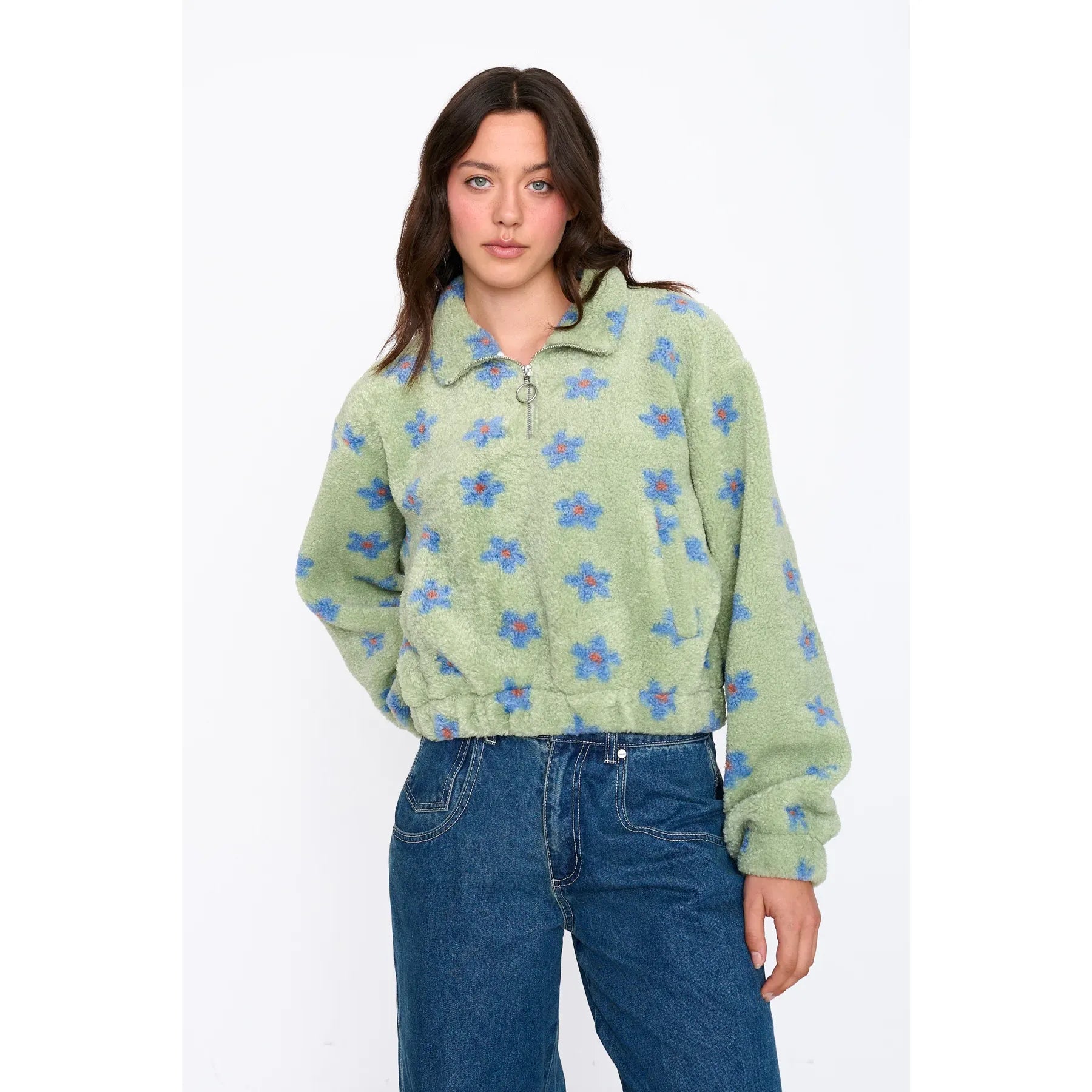 24 Colours - 1/2 Zip Fleece in Mint Daisy