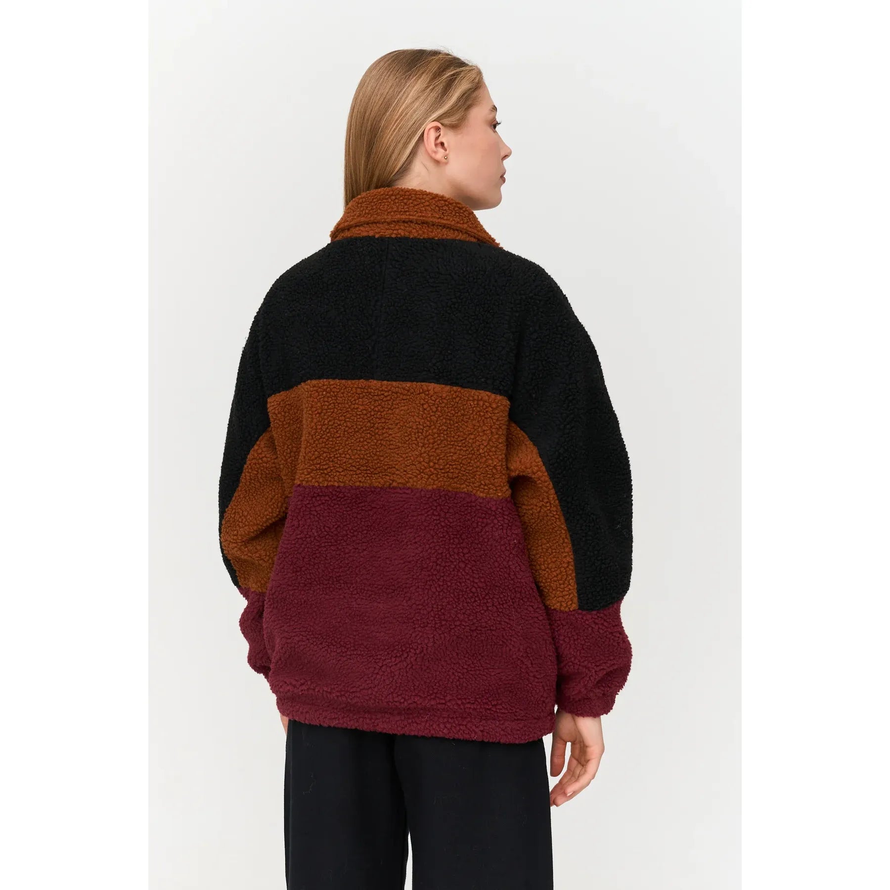 24 Colours - 1/2 Zip Colour Block Fleece in Burgundy