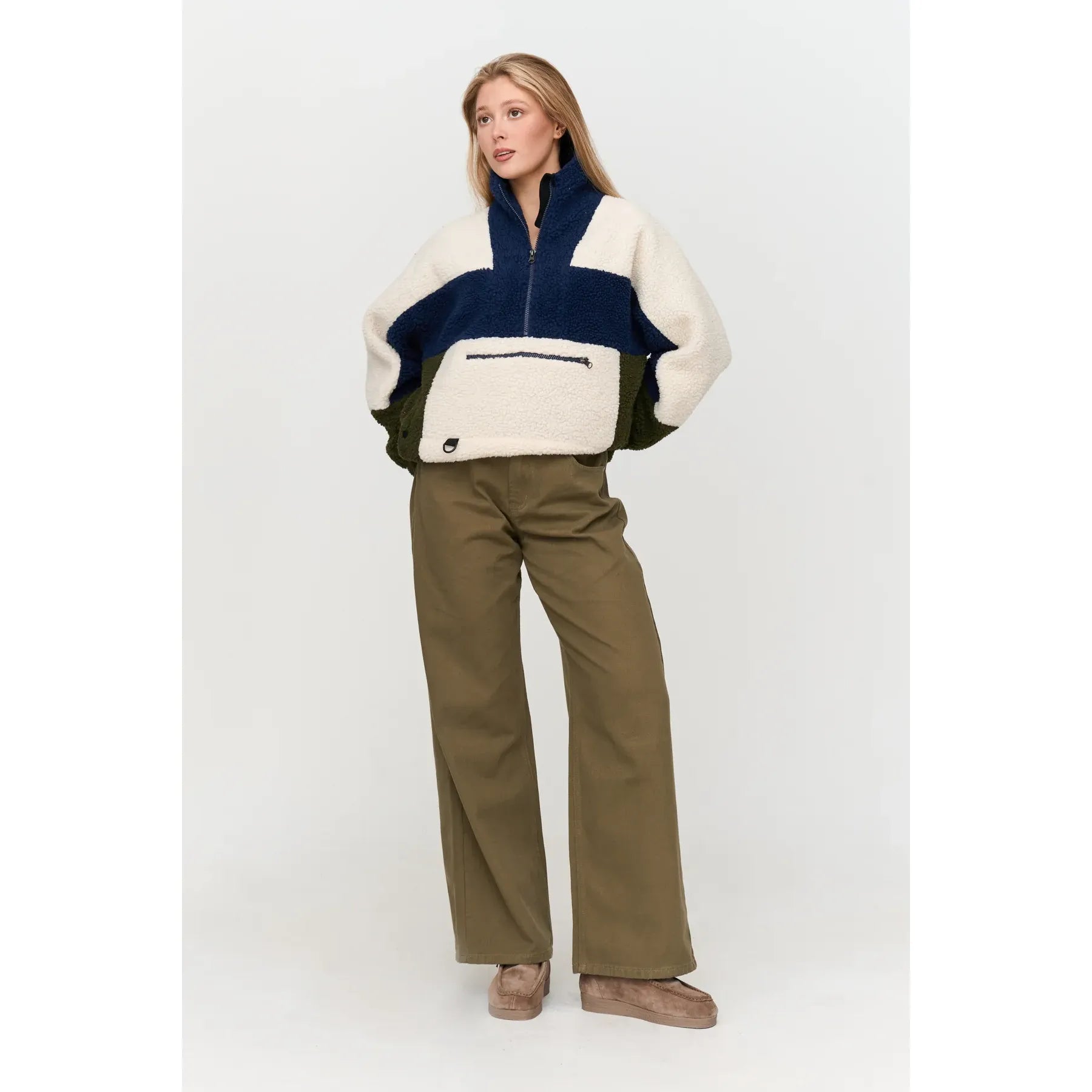 24 Colours - 1/2 Zip Colour Block Fleece in Blue