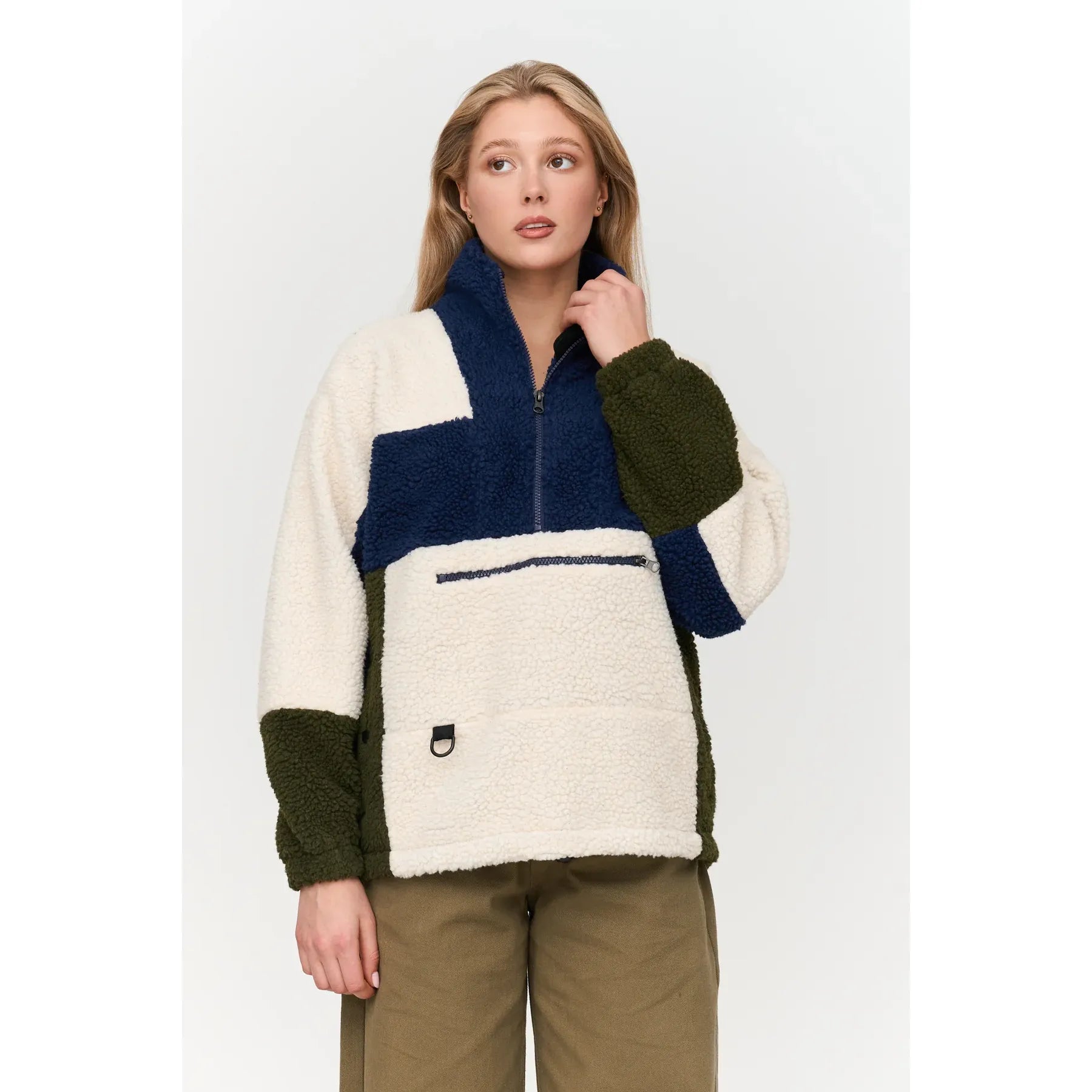 24 Colours - 1/2 Zip Colour Block Fleece in Blue