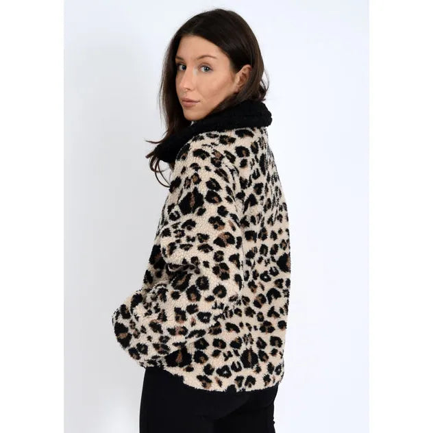 RD Style - Joline Sherpa Zip Front Jacket in Animal Black