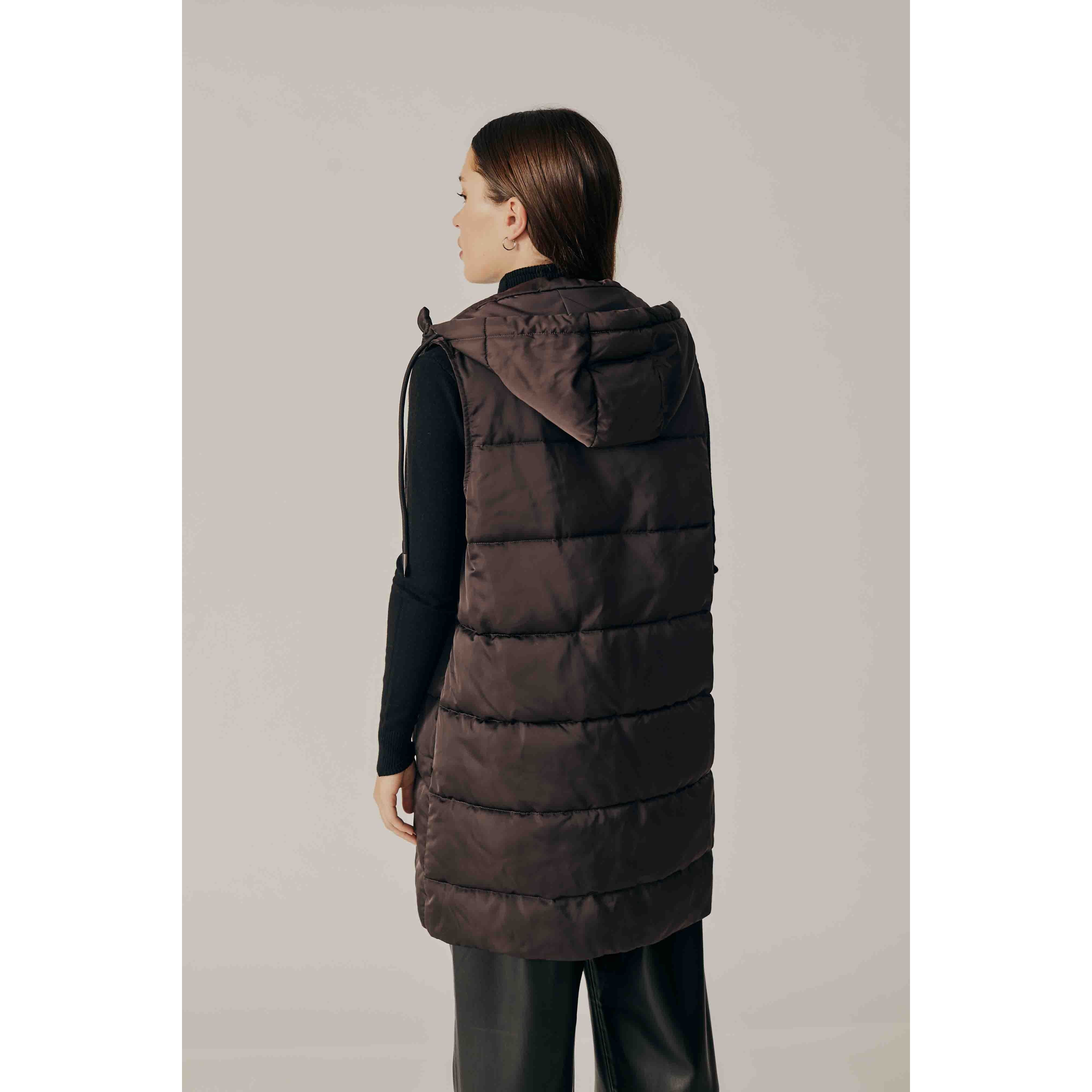 Deluc - Sambucus Mid Length Puffer Vest in Chocolate