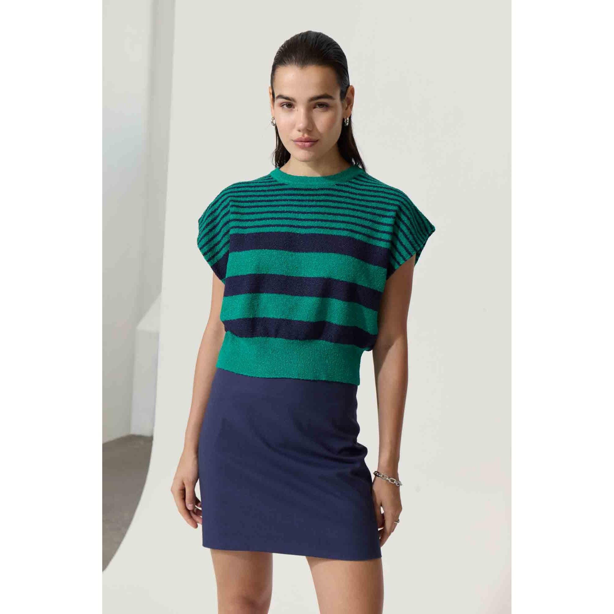 Deluc - Eloan Knit Vest in Green/Striped Blue