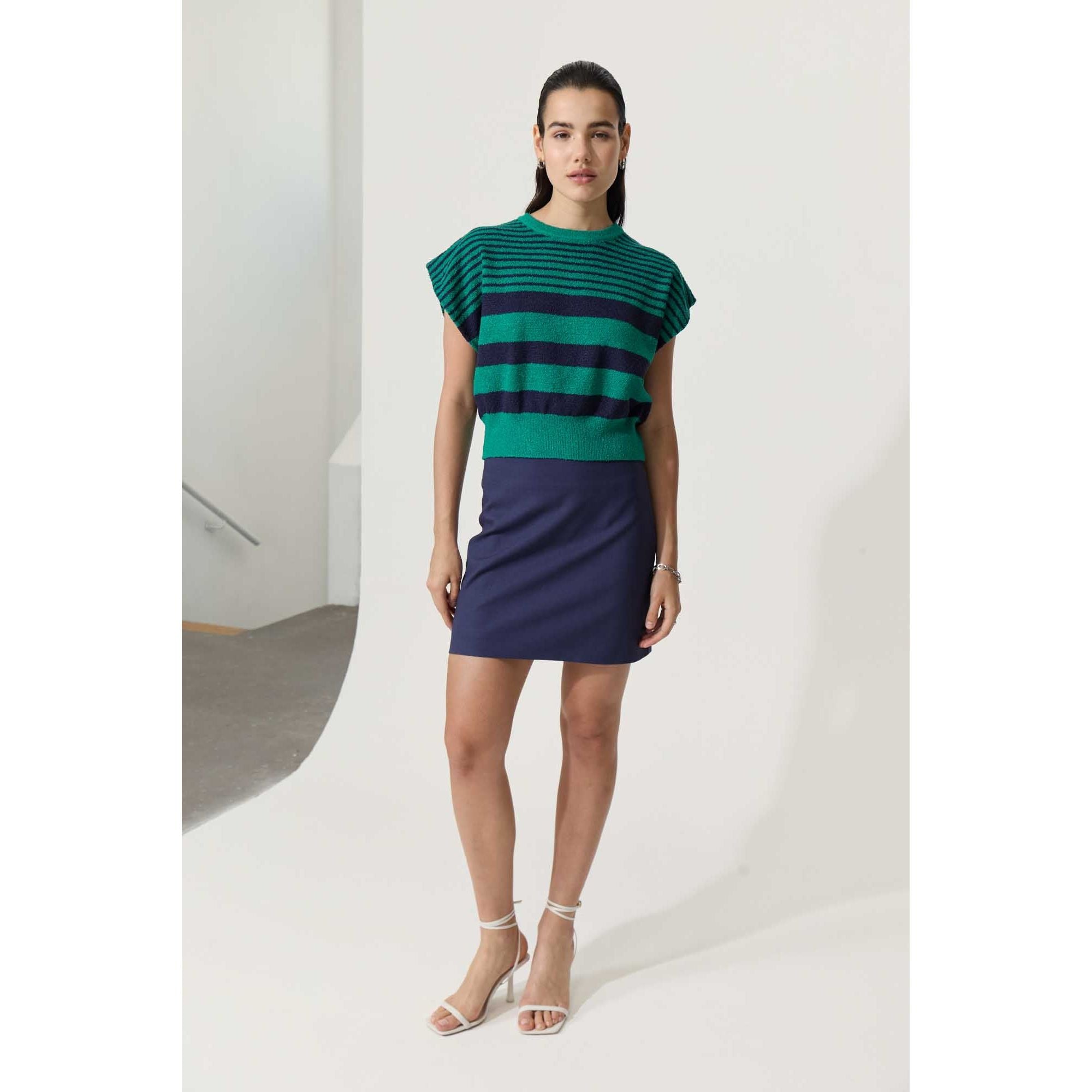 Deluc - Eloan Knit Vest in Green/Striped Blue