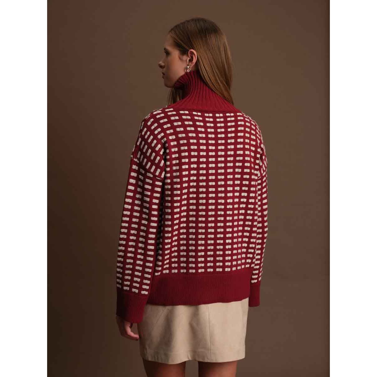 Deluc - Robert Turtleneck Sweater in Wine/Ecru