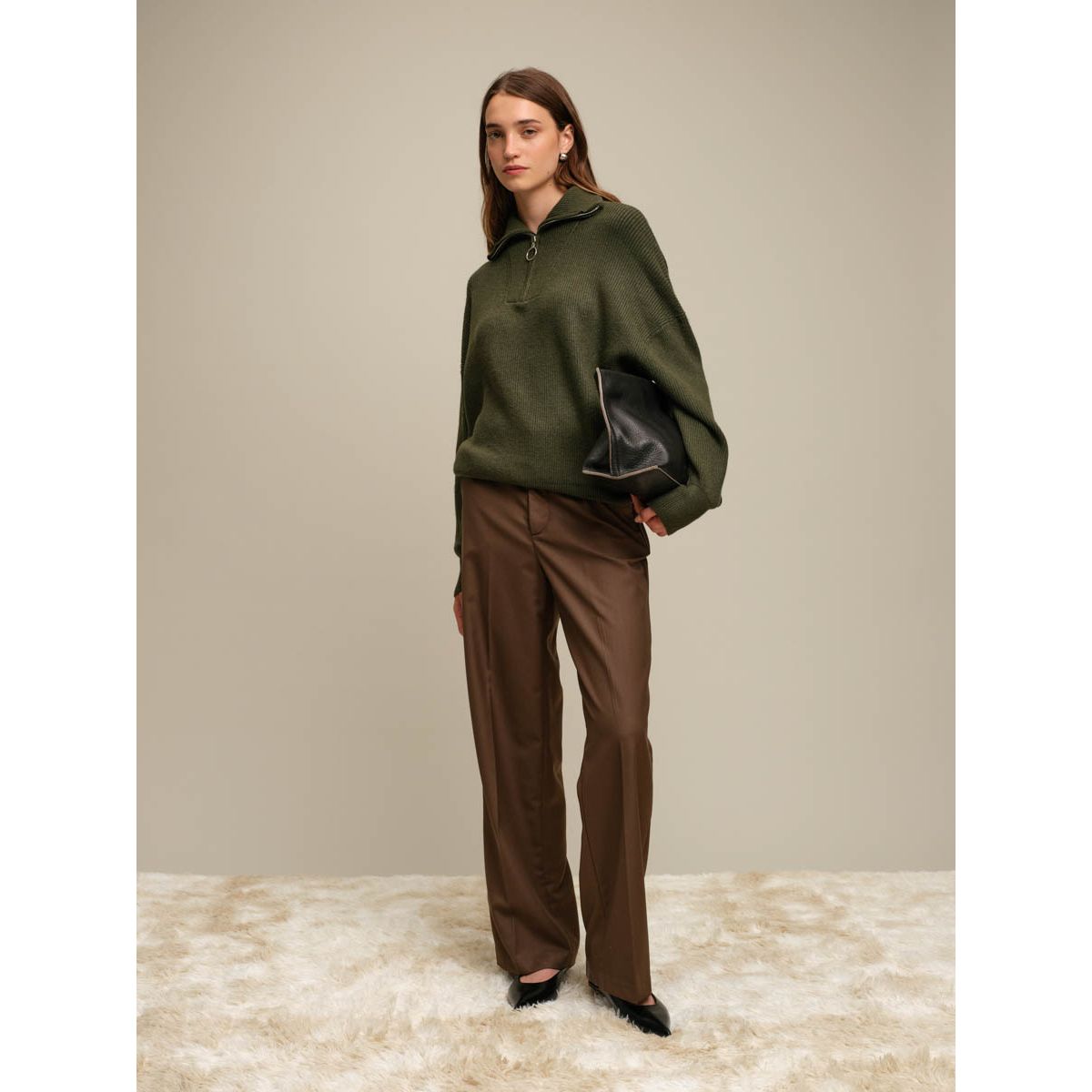 Deluc - Spencer 1/2 Zip Sweater in Army