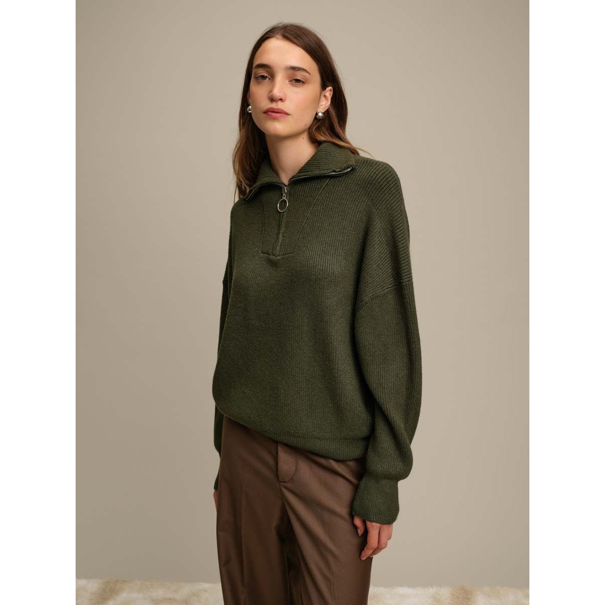 Deluc - Spencer 1/2 Zip Sweater in Army