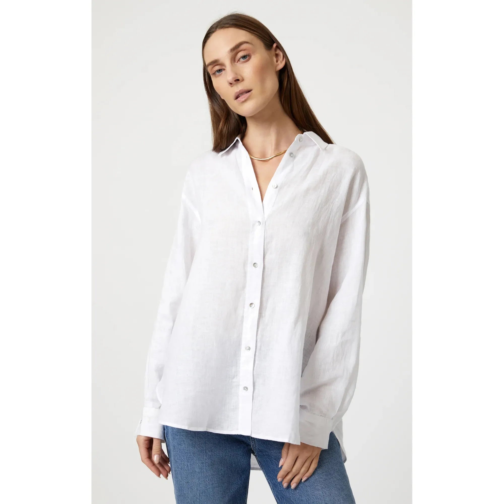 Mavi - Linen Button-Up Shirt in White