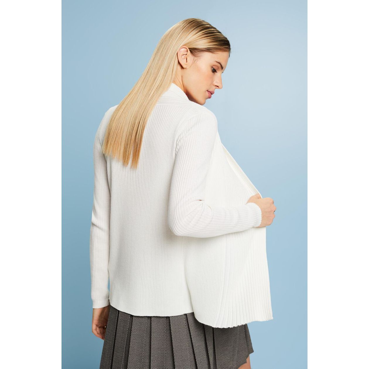 Esprit - Rib-Knit Cardigan in Off White