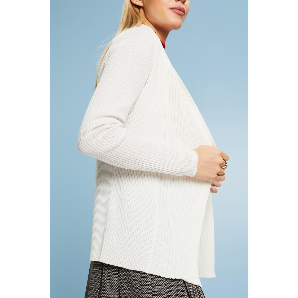 Esprit - Rib-Knit Cardigan in Off White