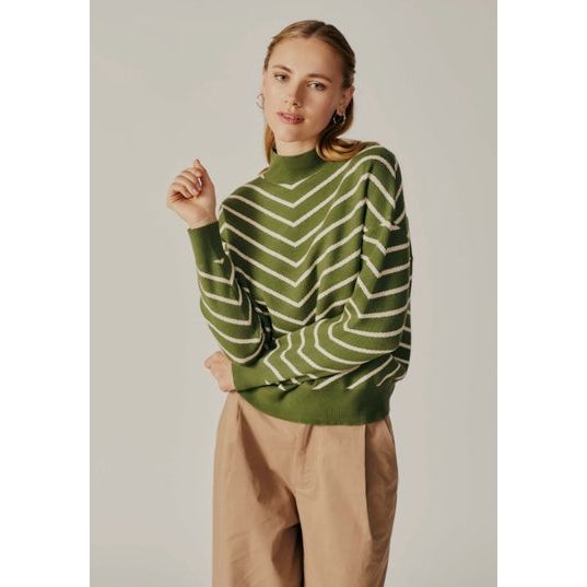 Deluc - Weigela Striped Sweater in Green & Ecru