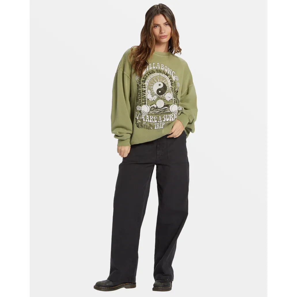 Billabong - Ride In Oversized Crewneck Sweatshirt in Avocado