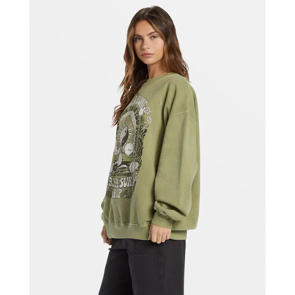 Billabong - Ride In Oversized Crewneck Sweatshirt in Avocado