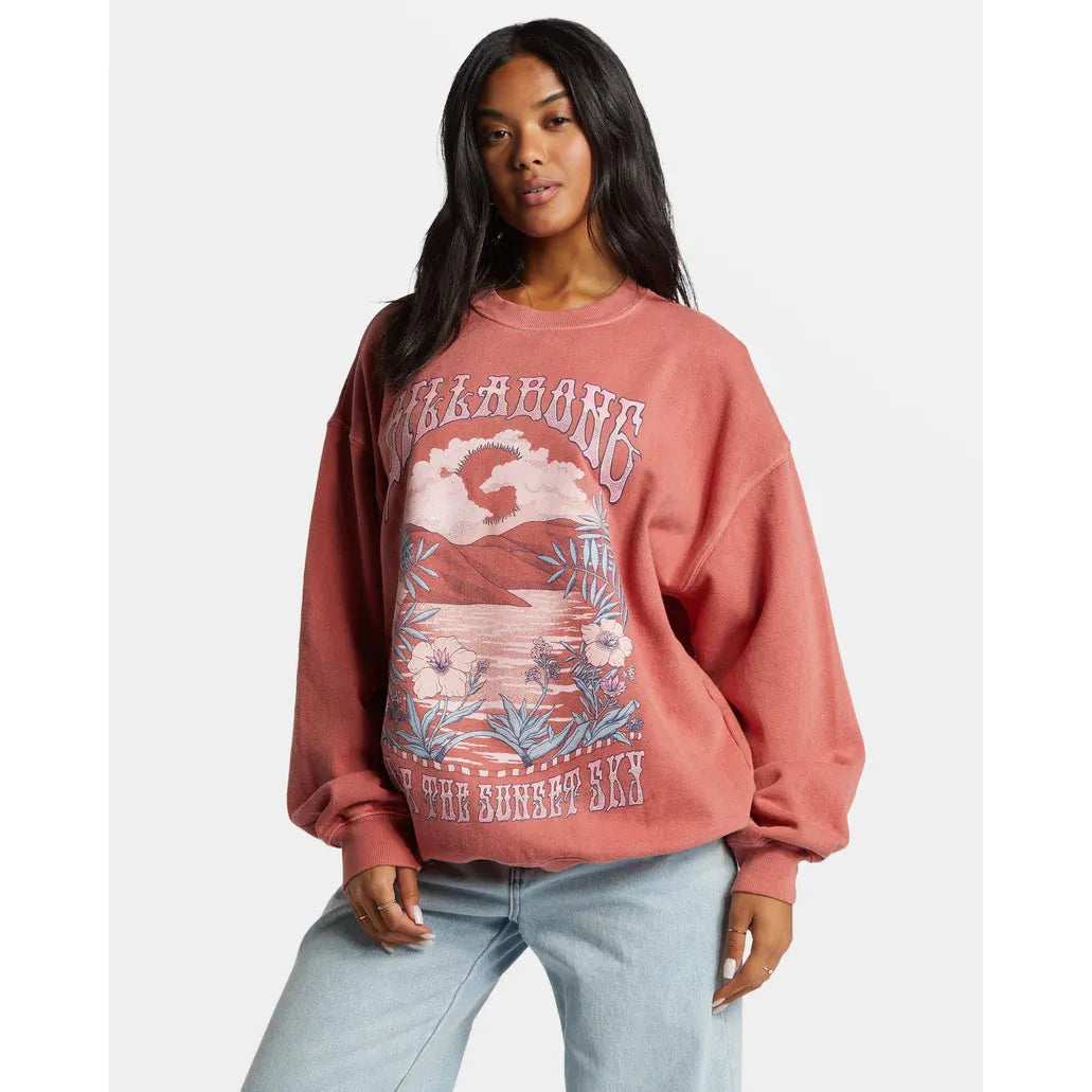 Billabong - Ride In Oversized Crewneck Sweatshirt in Red Clay