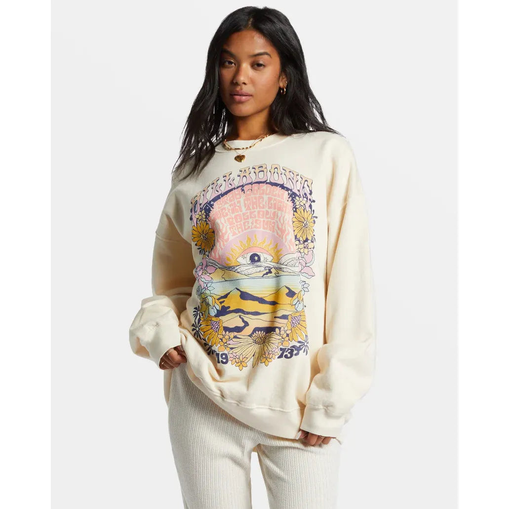 Billabong - Ride In Oversized Crewneck Sweatshirt in White Cap