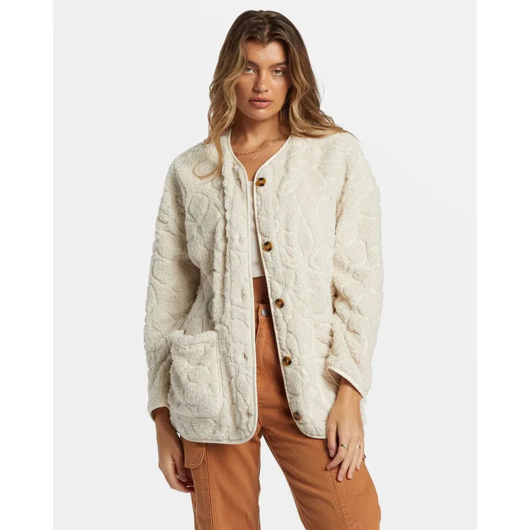 Billabong - Fireside Cozy Buttoned Fleece Jacket In Cool Whip