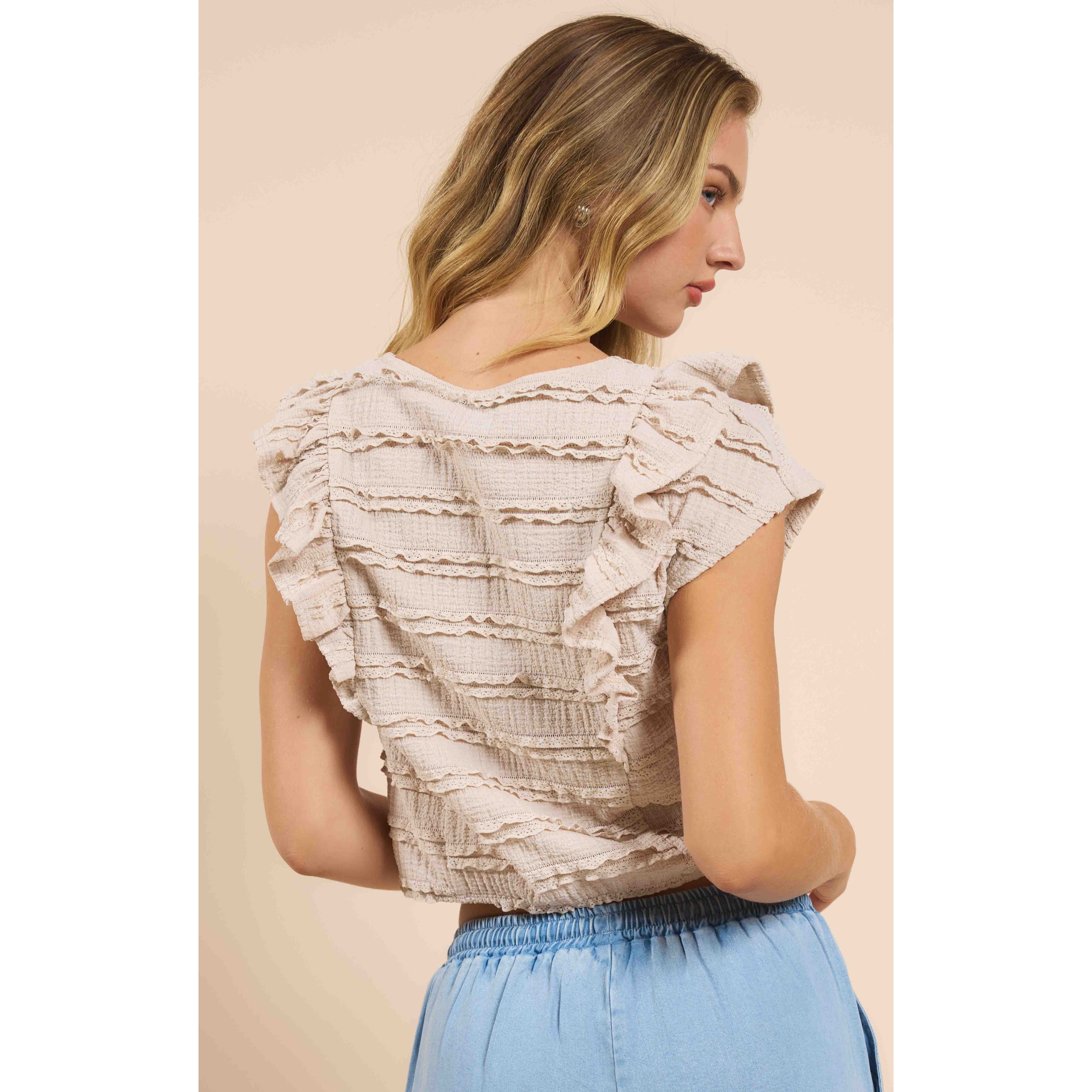 Sadie & Sage - Wind Calls Ruffle Knit Tank in Beige