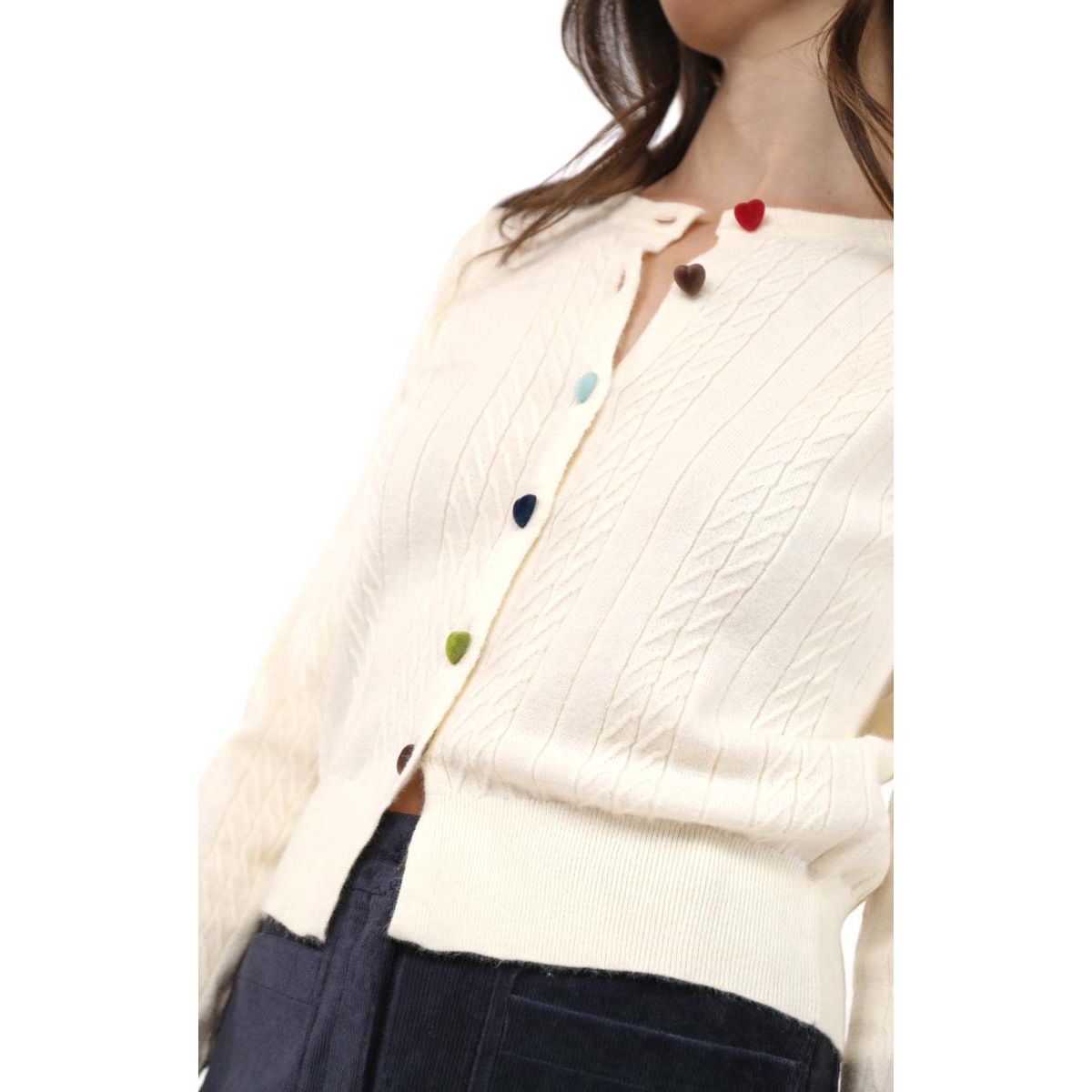 Sadie & Sage - Mochi Heart Button Cardigan in Ivory
