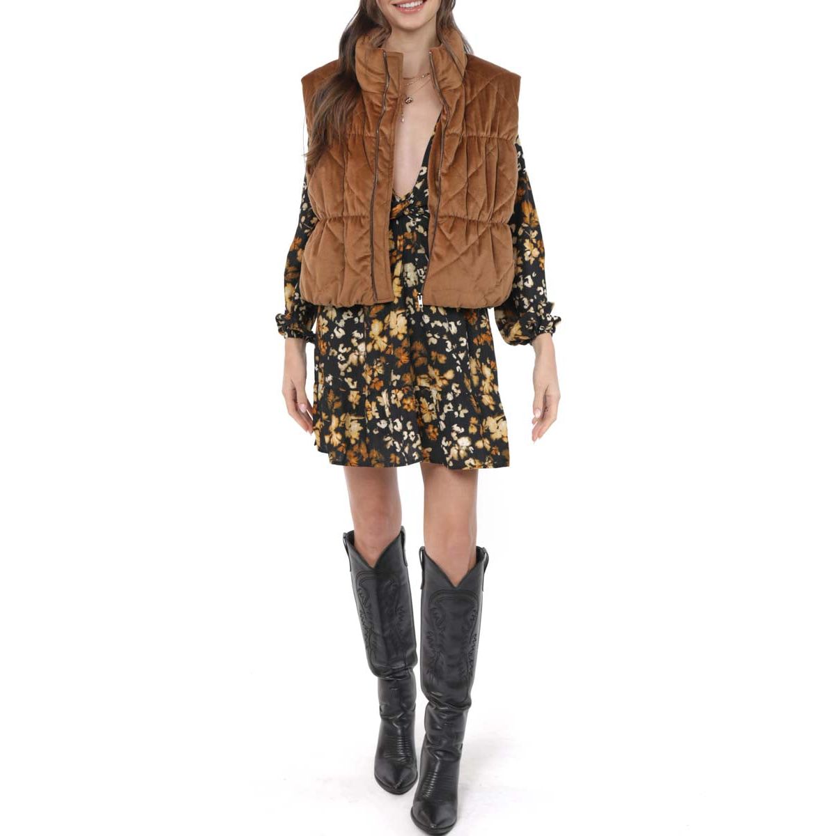 Sadie & Sage - Cosmic Quilted Vest in Golden Olive