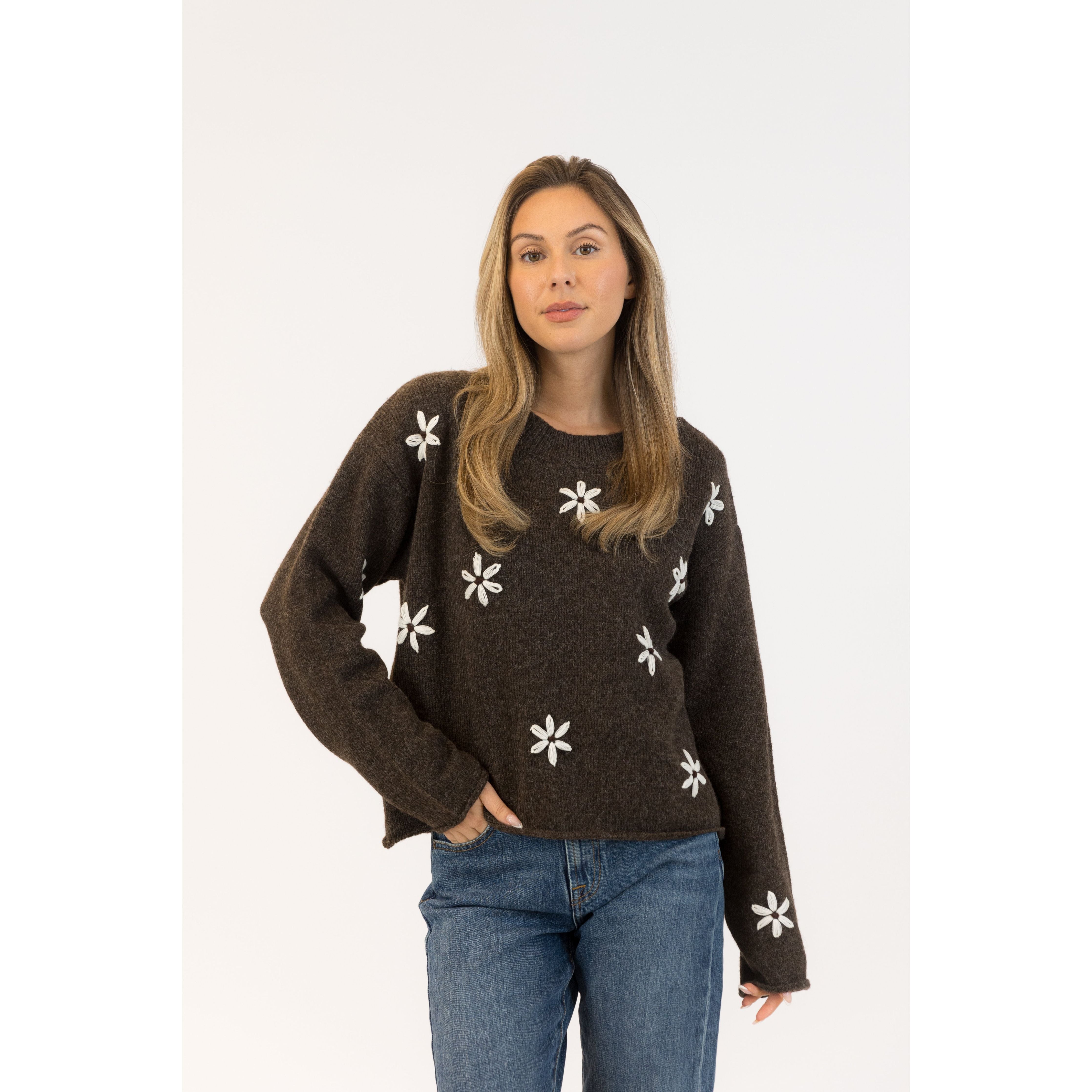 Lyla & Luxe - Aiden Daisy Sweater in Dark Brown