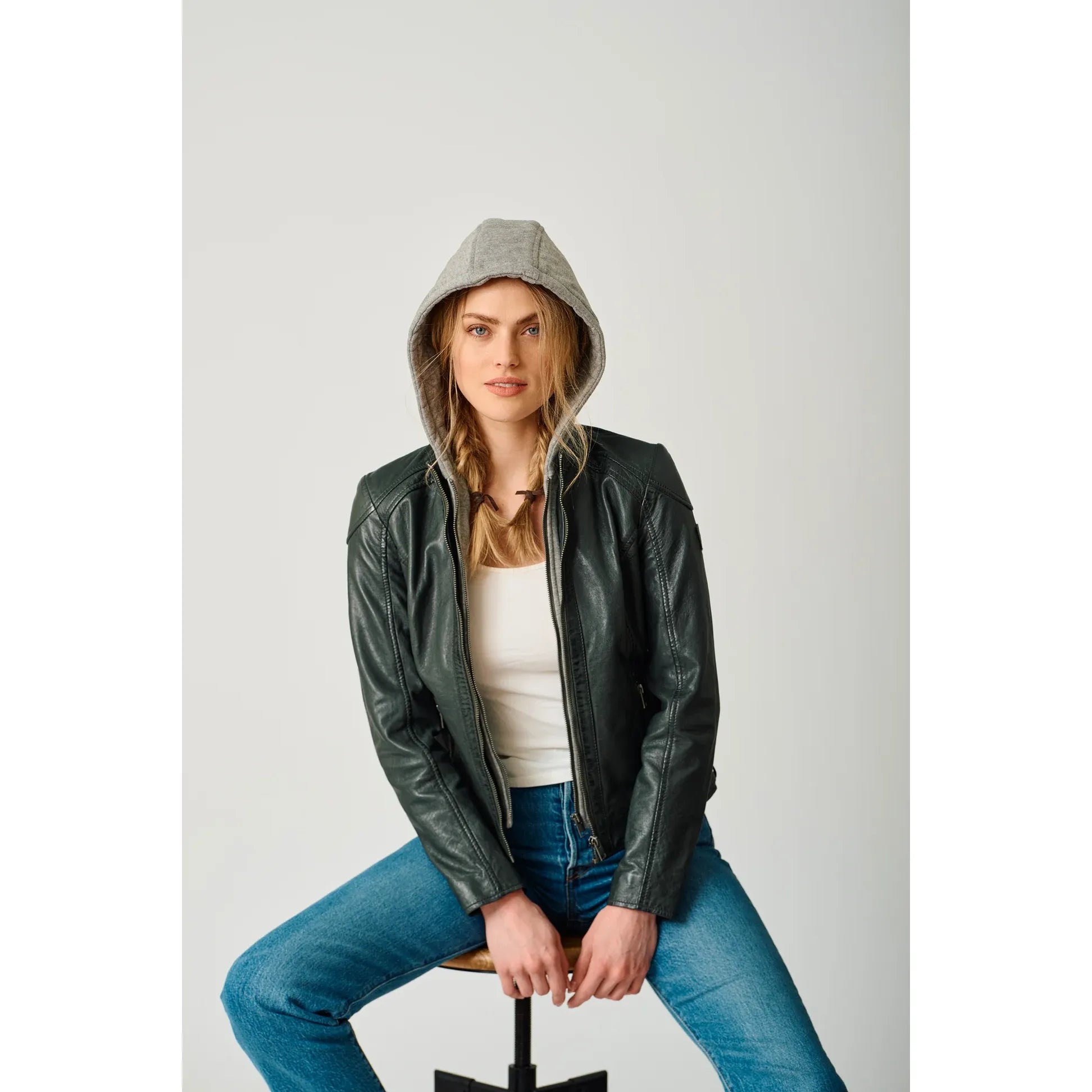 Mauritius -  Allice Leather Jacket in Dark Forest