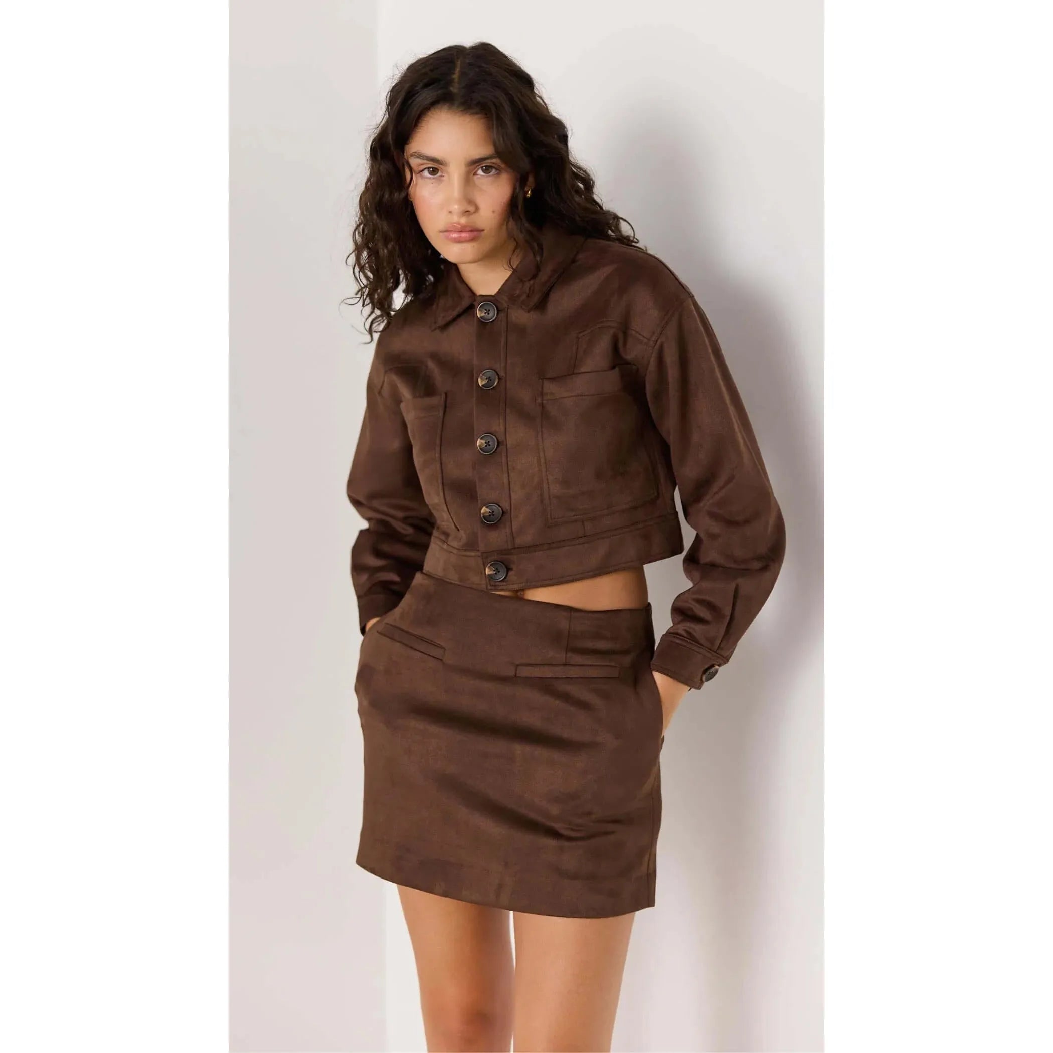 Mink Pink -  Aston Suede Mini Skirt in Chocolate