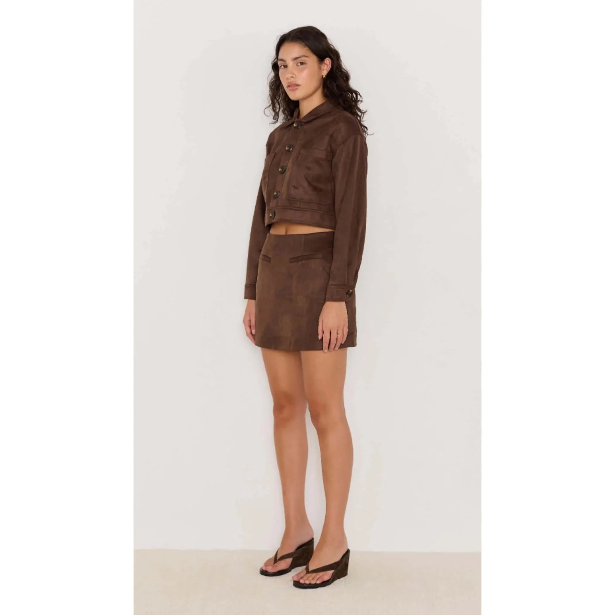 Mink Pink -  Aston Suede Mini Skirt in Chocolate