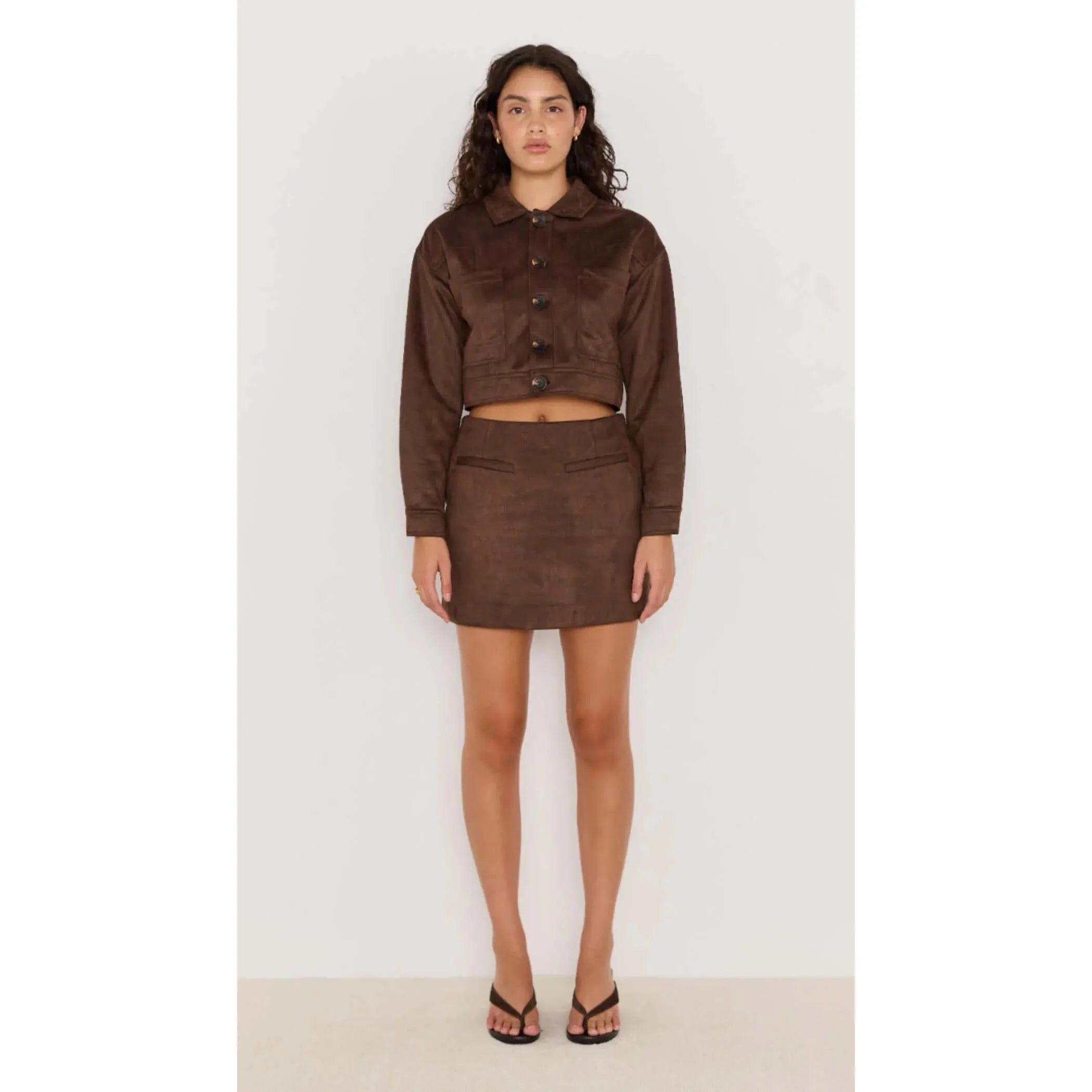 Mink Pink -  Aston Suede Mini Skirt in Chocolate