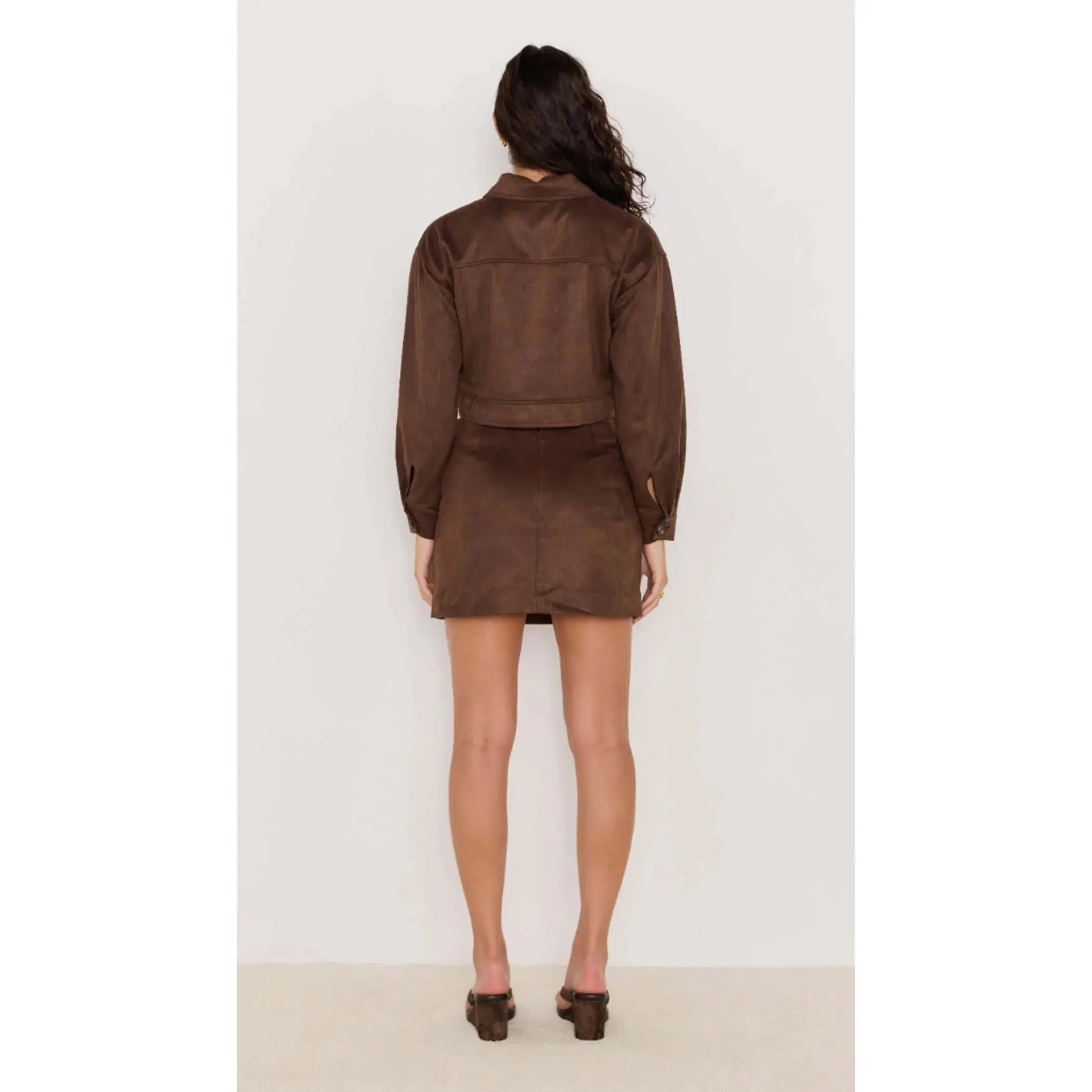Mink Pink -  Aston Suede Mini Skirt in Chocolate