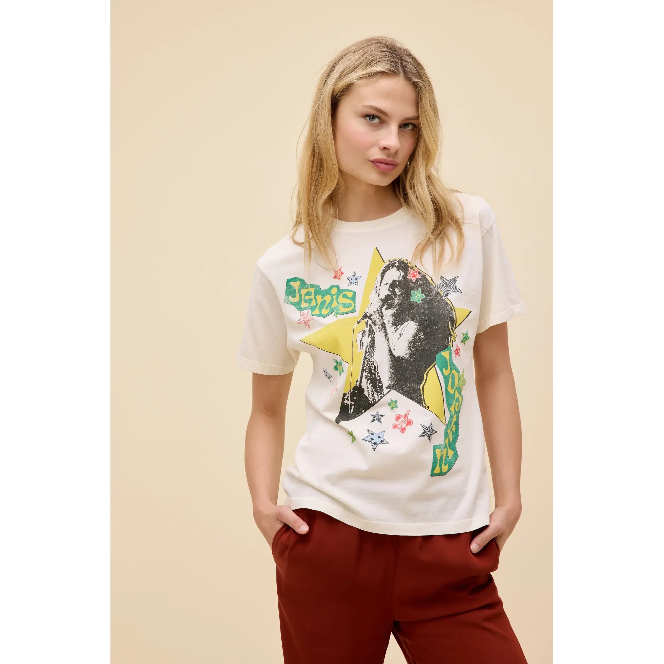 Daydreamer -  Janis Joplin Scrapbook Art Tee in Stone Vintage