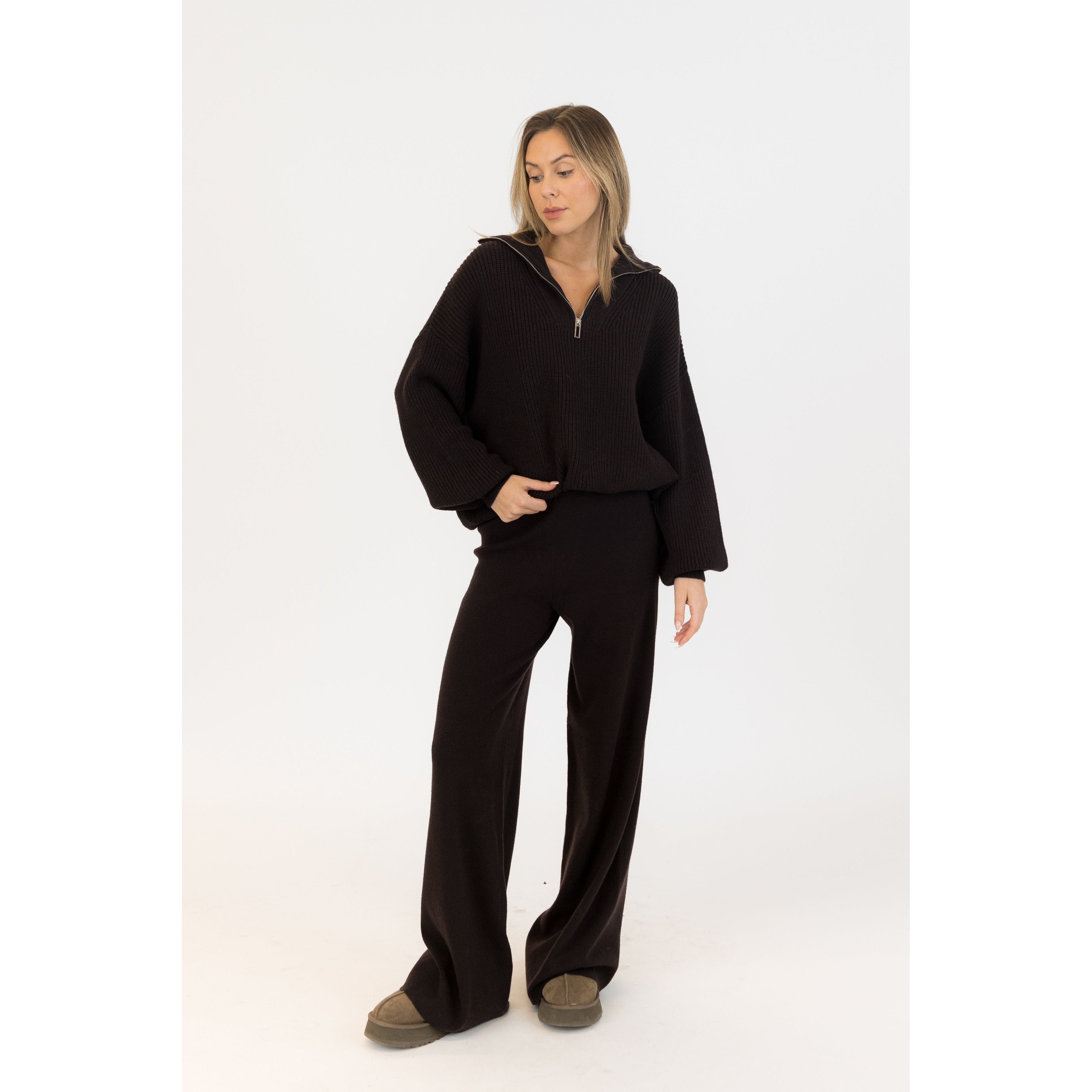 Lyla & Luxe - Chase Quarter Zip Sweater in Chocolate Brown