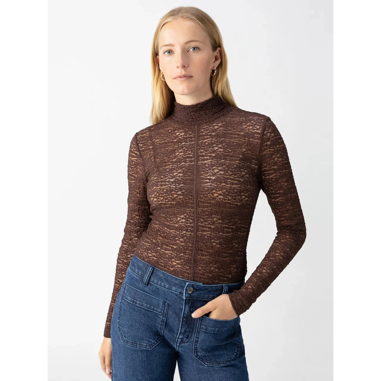 Sanctuary - Long Sleeve Textured Top in Brown Sugar