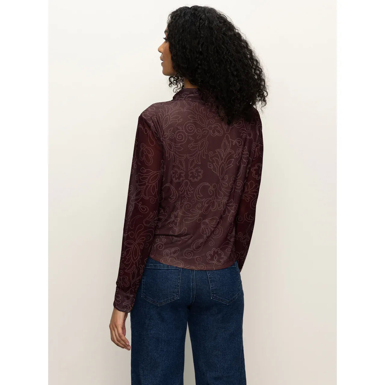 Sanctuary - Fitted Mesh Button Down Blouse in Mineral Paisley