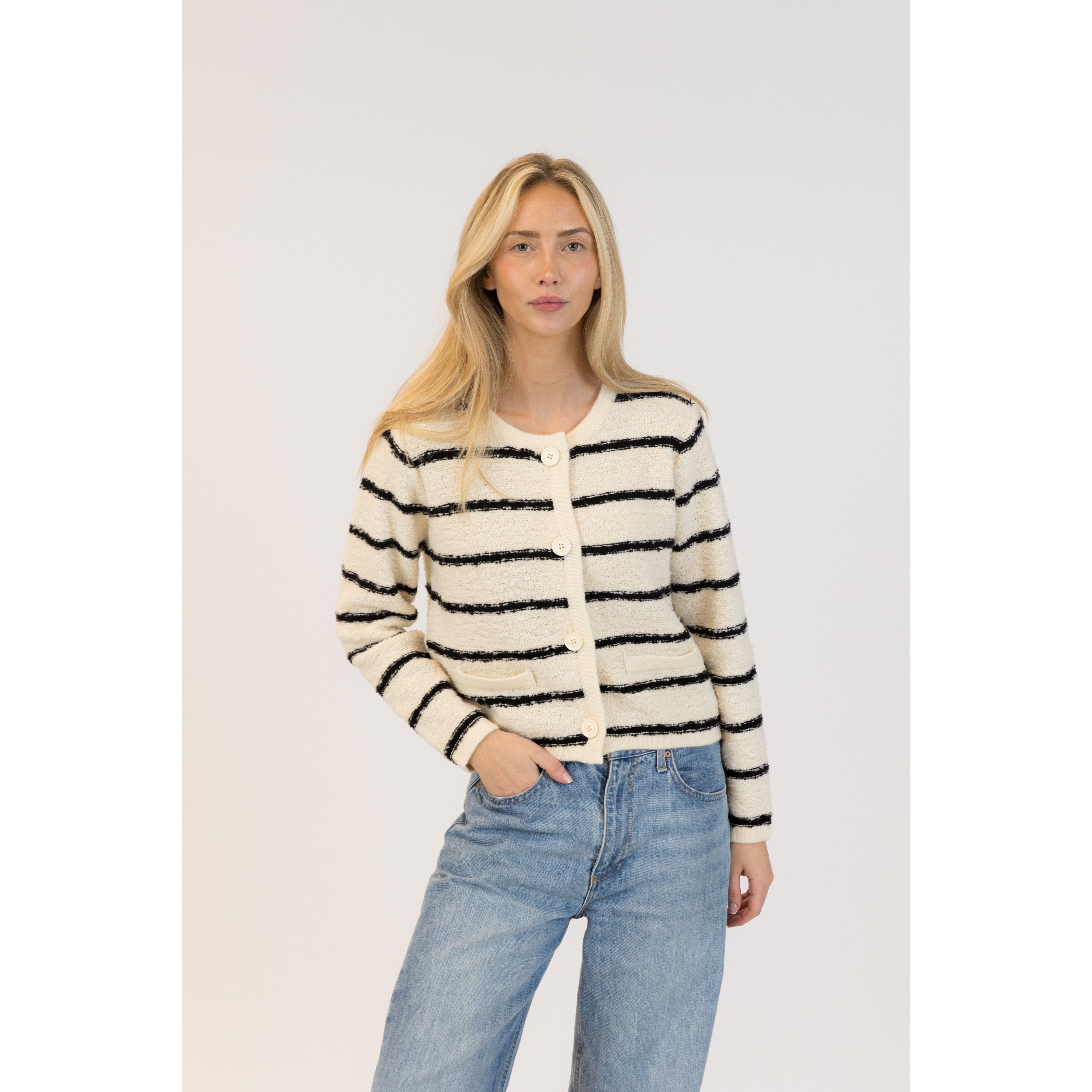 Lyla & Luxe - Diana Striped Cardigan in Beige/Black