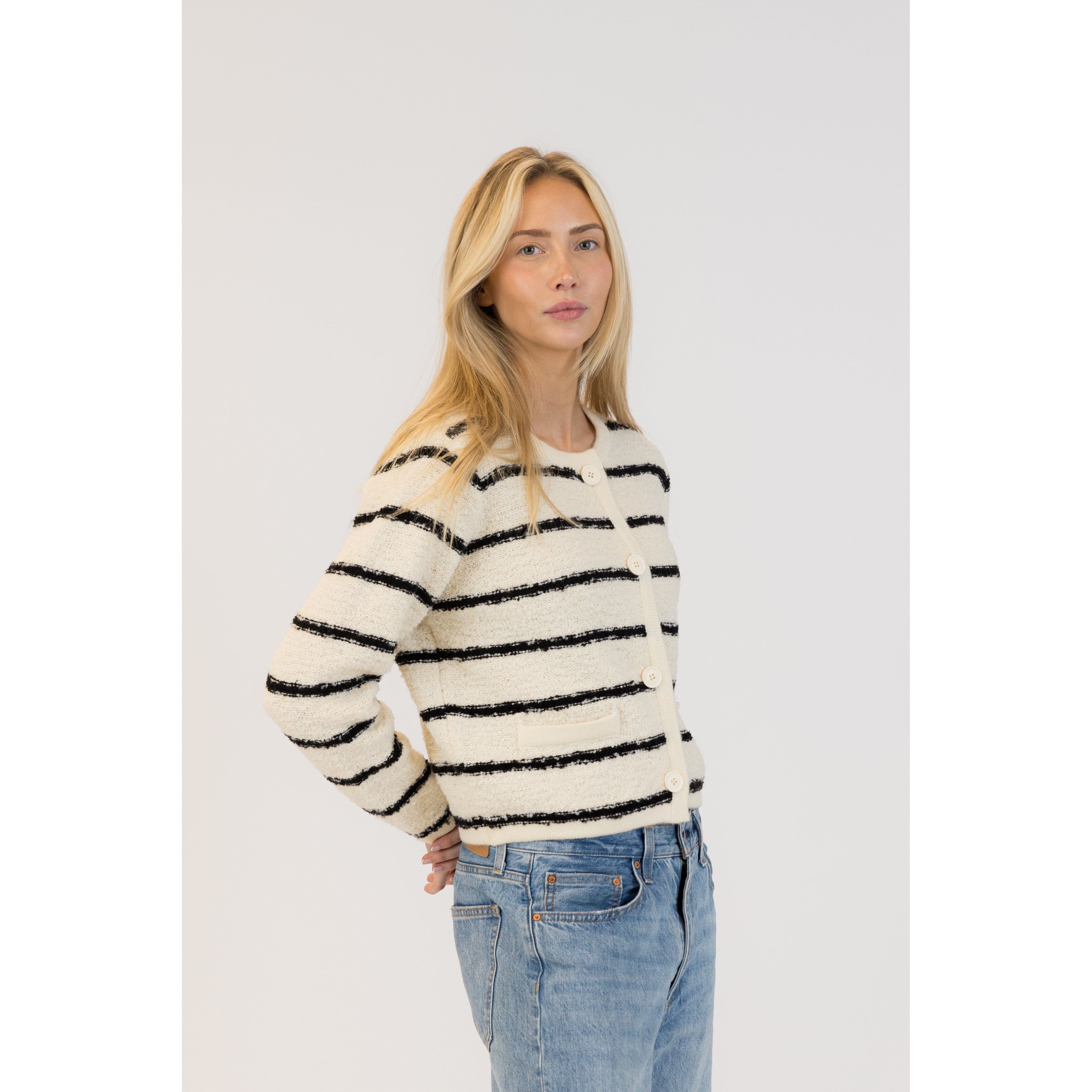 Lyla & Luxe - Diana Striped Cardigan in Beige/Black