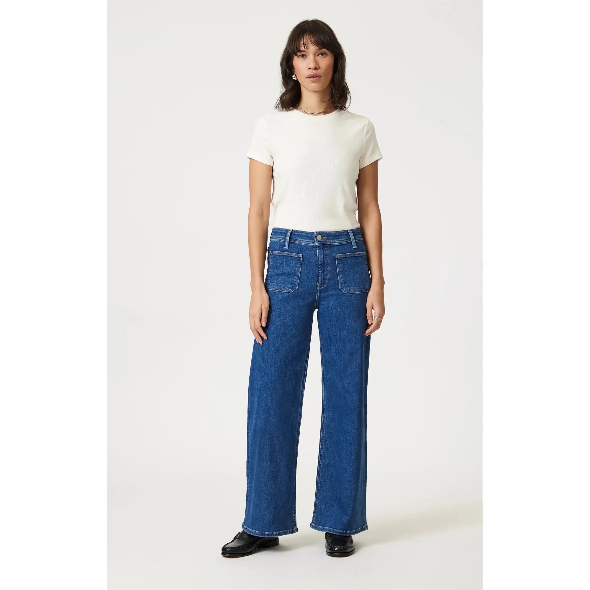 Mavi - Paloma Marine Wide Leg in Mid Brushed Flex Blue